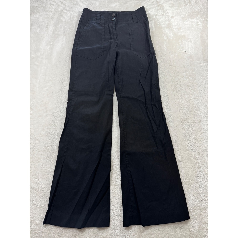 Maeve Womens Naomi Wide Leg Linen Blend Solid Black Trouser Pants 2 Meas: 27x31